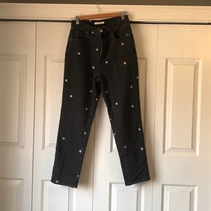 Pacsun black daisy embroidery jeans